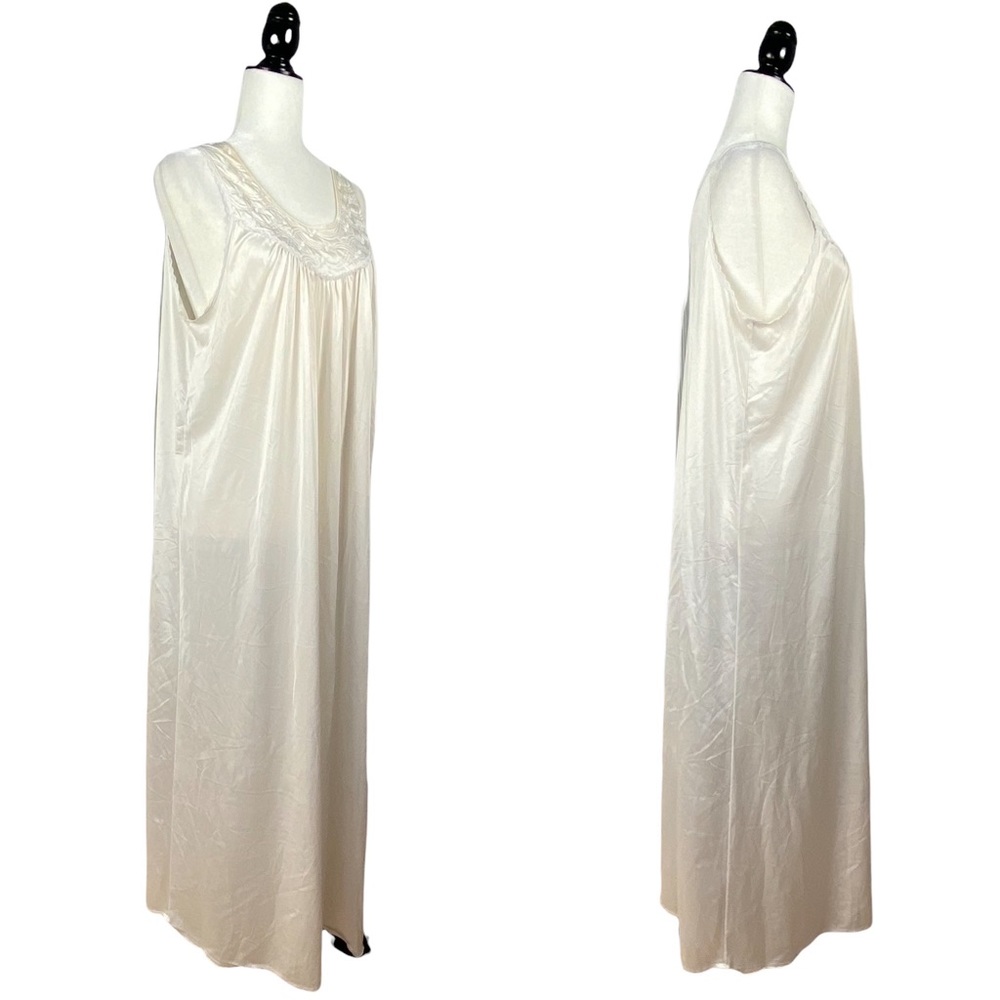 Vintage French Maid Silky Satin Chemise Slip Night Dress in Champagne Cream XXL - Picture 6 of 14